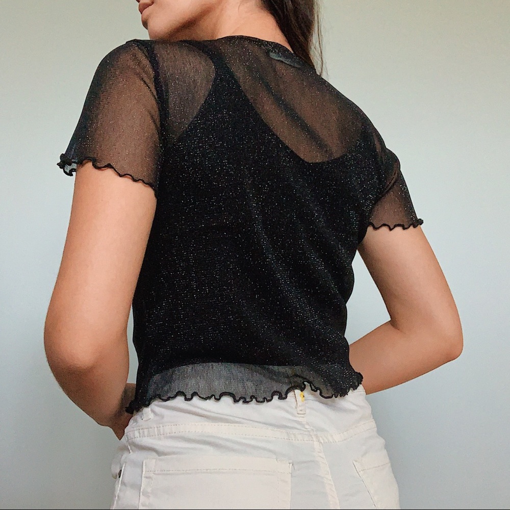 Brandy Melville Sheer Glitter Black Top